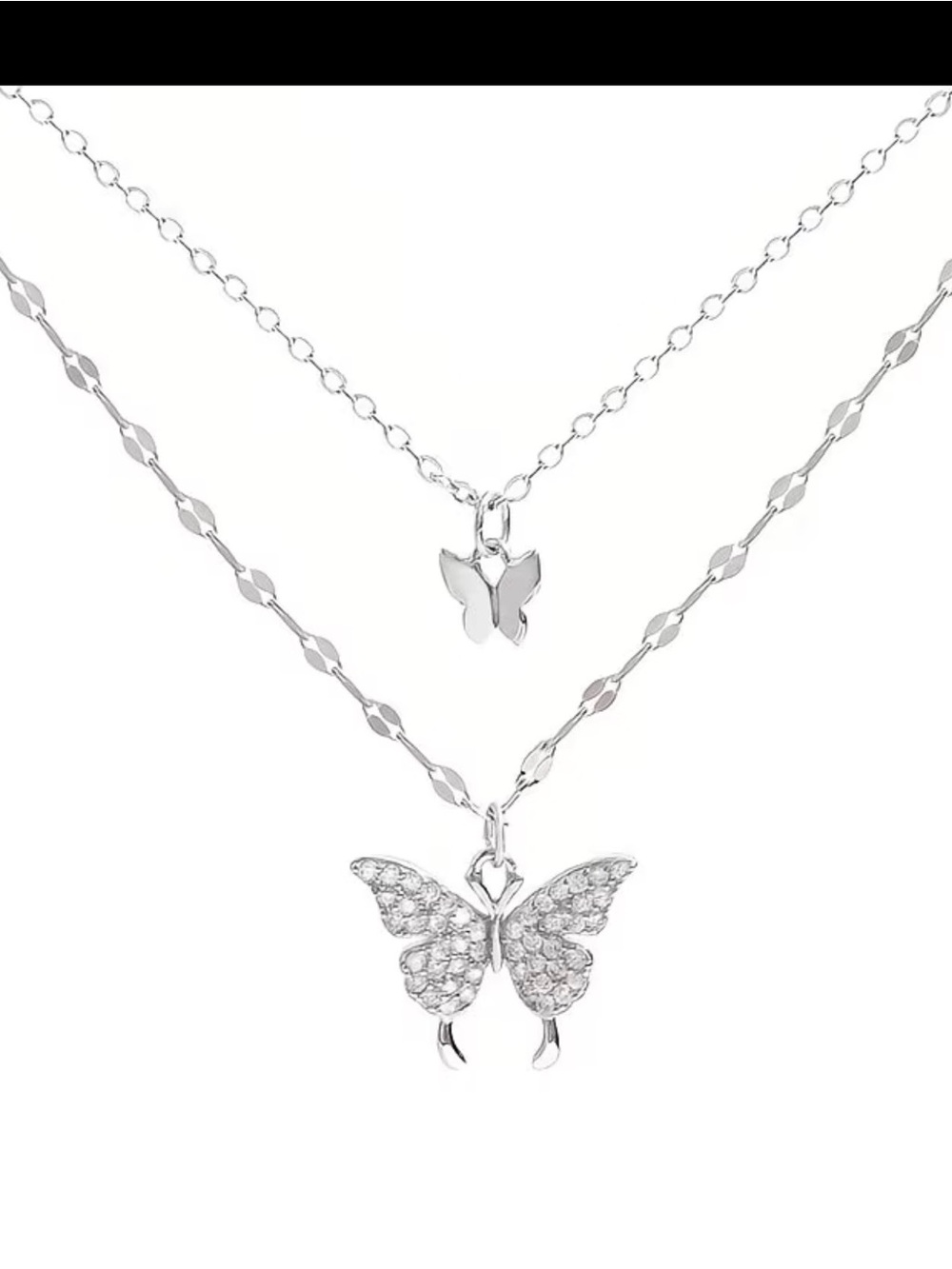 Double-Layer Silver-Tone Butterfly Pendant Necklace